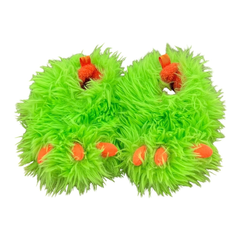 Monster Paw Slippers Kids Size 2 Neon Green Orange Faux‎ Fur Fuzzy Wonder Nation